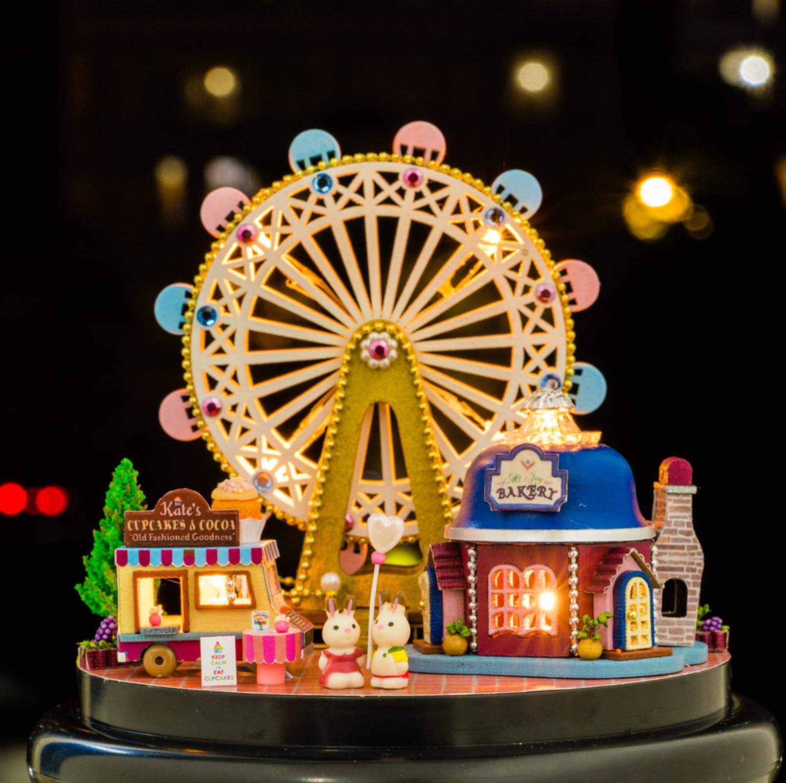 Hallisun DIY Miniature House Kit, Mini 3D Wooden Happy Ferris Wheel Building Kit, Tiny Dollhouse with LED Lights & Dustproof Cover, Creative Handmade Craft House, Ideal Gift for Adults Teens