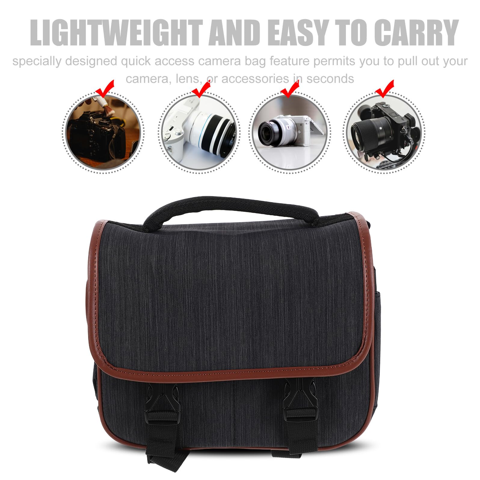 POPETPOP Borsa Tracolla per Fotocamera Digitale Reflex Mirrorless Borsa per Trasporto Obiettivi Accessori Nylon Resistente Tasche Interne Organizzazione Efficiente