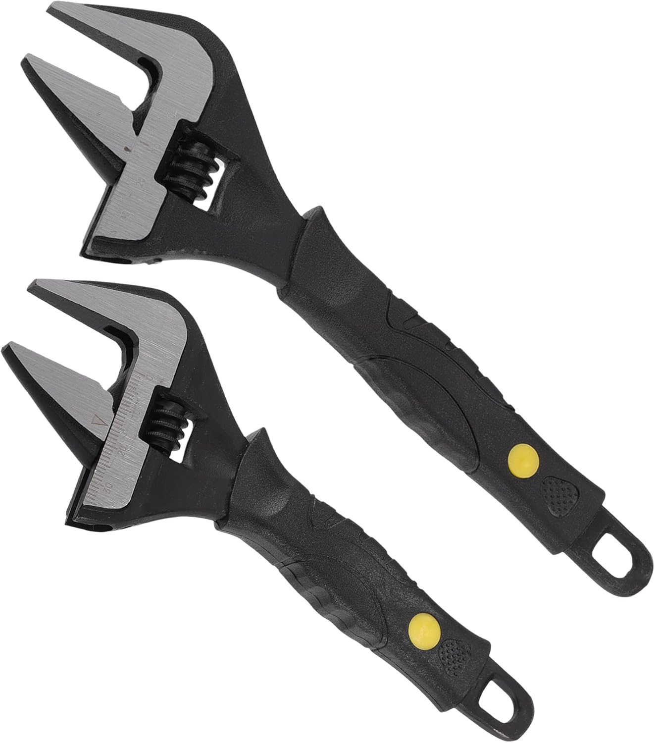 Motoforti Universal Adjustable Spanner Wide Jaw Opening Wrench Automotive Tool Set, 6" and 8" Size Max Jaw Width 34mm and 36mm, Steel, Black