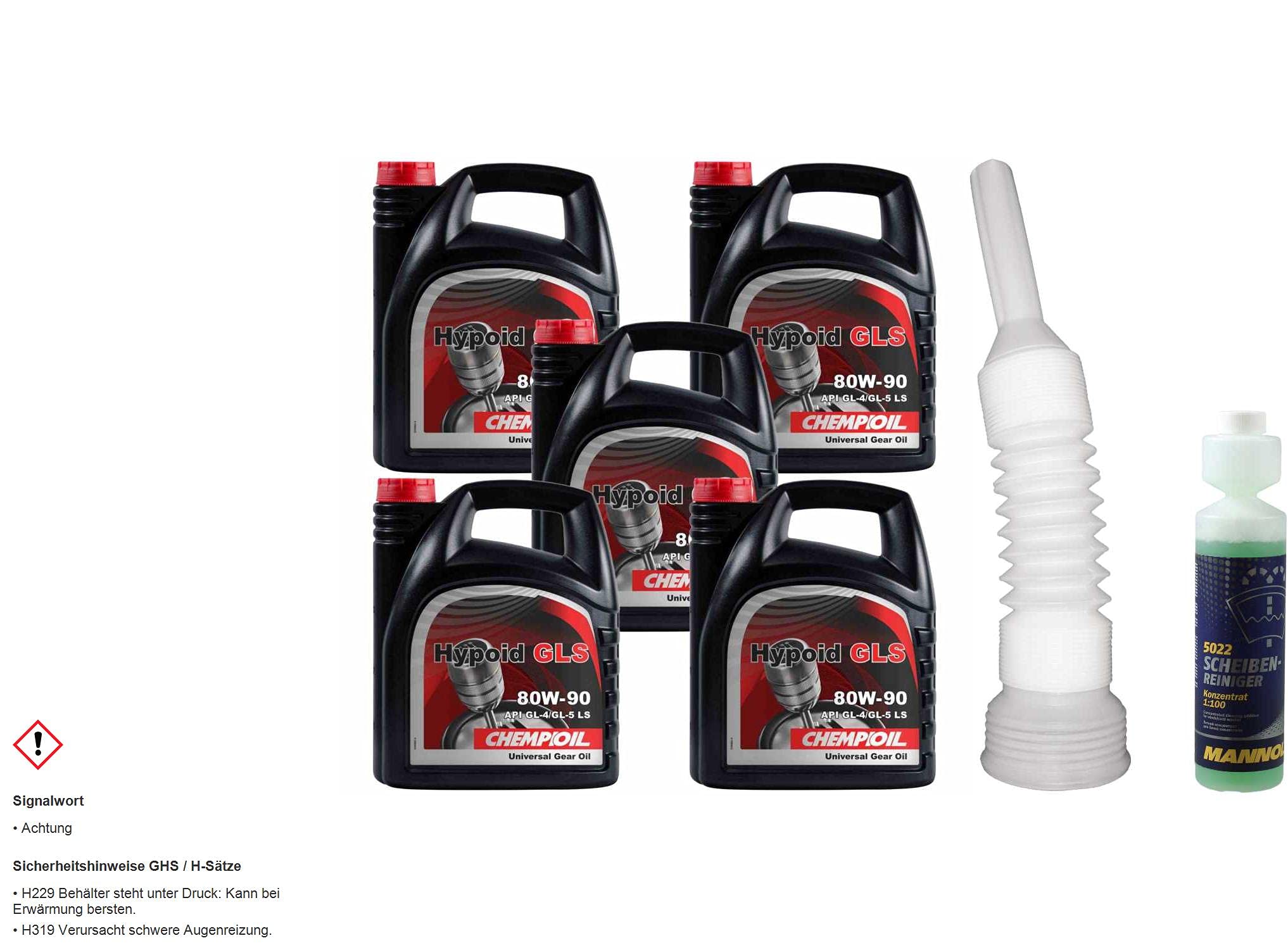 Set 20 Liter 85437103 5022 CT4504 CH8802-4 MANNOL Scheibenreiniger Konzentrant 1:100 250ml Auslaufschlauch 4L Handschaltgetriebeöl CH Hypoid GLS 80W-90