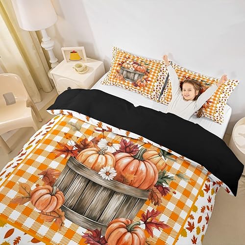 Miniatura 43 de Erosebridal Pumpkin Bedding Set King Size Thanksgiving Day Gifts Duvet Cover Autumn Harvest Comforter Cover Farm Maple Leaf Pumpkin Sunflower
