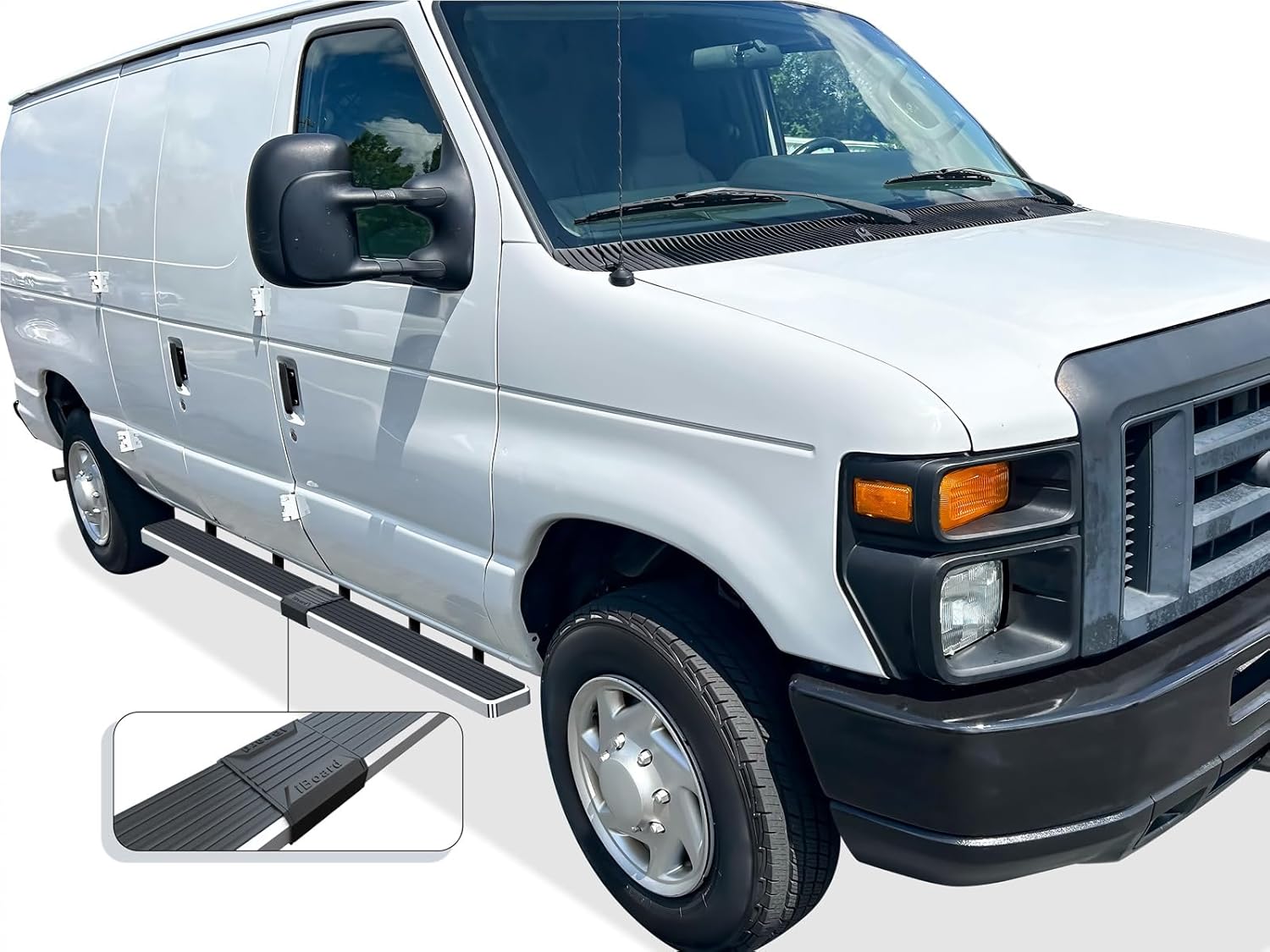 APS Running Boards 5 inches Silver Compatible with Ford Econoline 1999-2014 Full Size Van 3-Door 304 Stainless Steel (Nerf Bars Side Steps Side Bars)