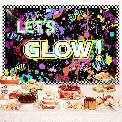 Miniatura 4 de Lets Glow - Telón de fondo de fiesta con temática de neón que brilla en la oscuridad, grafiti colorido, decoración de fotos de fiesta, poliéster de