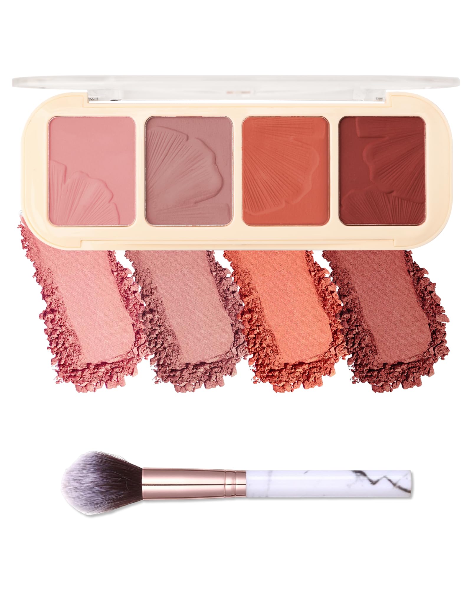 Matte Face Blush Palette Kit with Brush-4 Colors Pink Purple Orange Silky Mineral Blendable Blusher Contour Powder for Cheeks,Longlasting Professional Facial Beauty Makeup Gift for Women Girl-Set 01