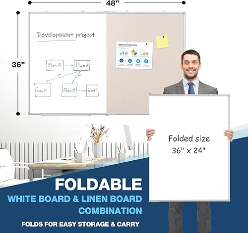 Vista 10 de WALGLASS Combinación de pizarra blanca magnética y tablero de corcho, 36 x 24 pulgadas, combo para escuela, oficina y hogar, pizarra de borrado