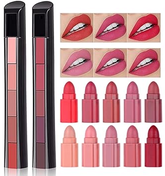 RCCD Combo of 2 Fabulous Matte Shades 5 Lipstick in 1, (Red + Nude) Edition Lipstick Set (20 ml) - (Pack of 2)