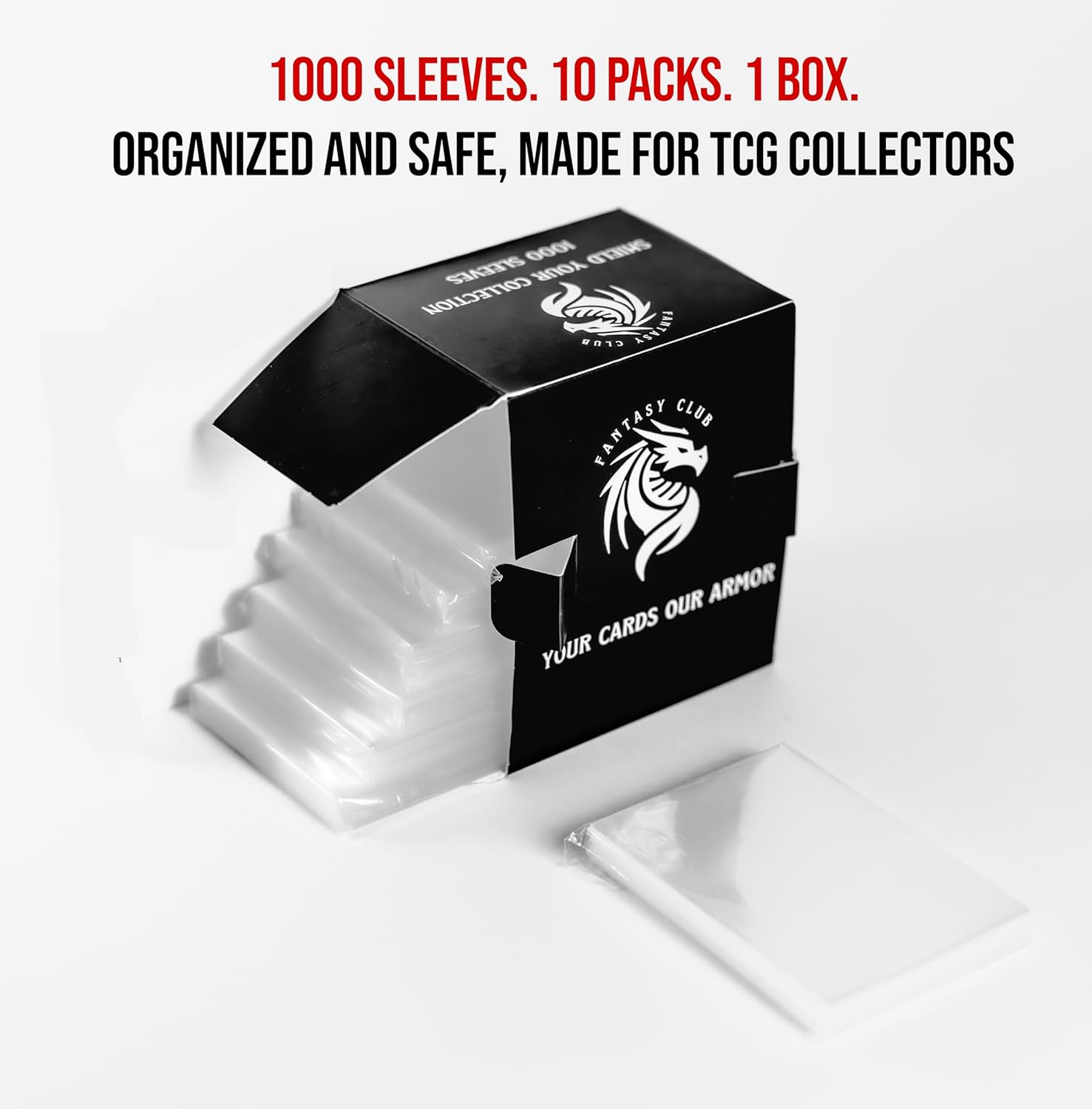 FANTASY CLUB | 1000 Clear Trading Card Sleeves – Ultra Clear, Acid-Free, and PVC-Free | 10 Packs of 100 in Retail Box | Standard Size Fit (66 x 91mm) | Protect and Showcase Your Collection