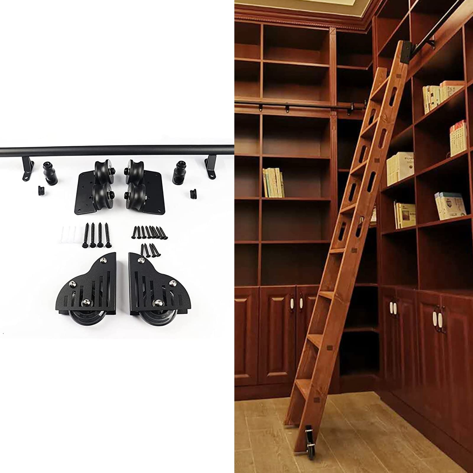 GHFXSCV 3.3ft-20ft Sliding Barn Door Kit,Rolling Ladder Hardware Library Sliding Ladder Hardware Kit(No Ladder),Round Tube Mobile Ladder Track For Home/loft (Size : 20ft/600cm Track kit)