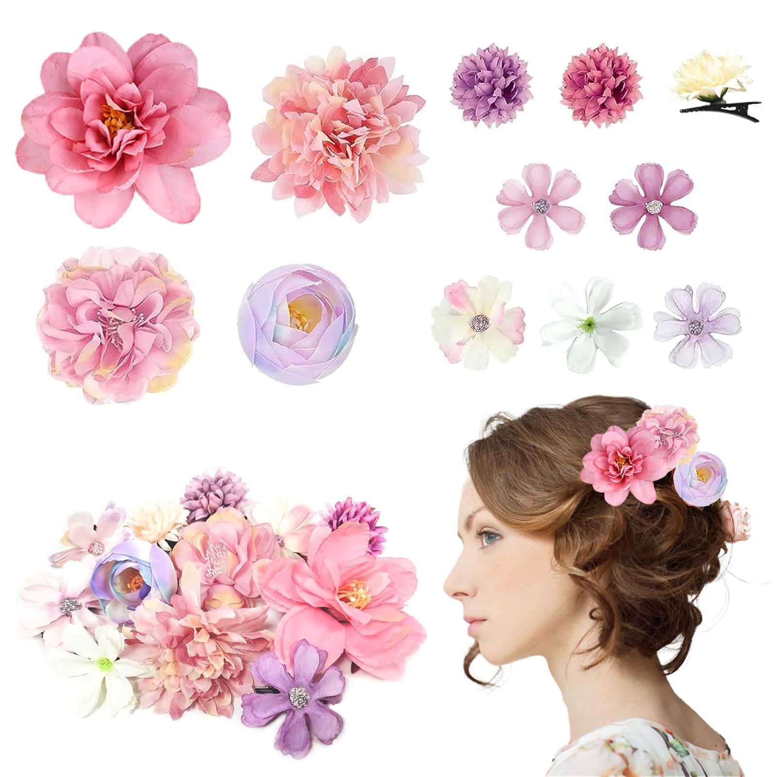Hurifeng Blumen-Haarklammer für Damen und Mädchen - Haarspange Blume Haarschmuck - Hochwertige Haarklammer Blume für Frauen - Perfekt für Party; Hochzeit und mehr (Rosa;Lila)