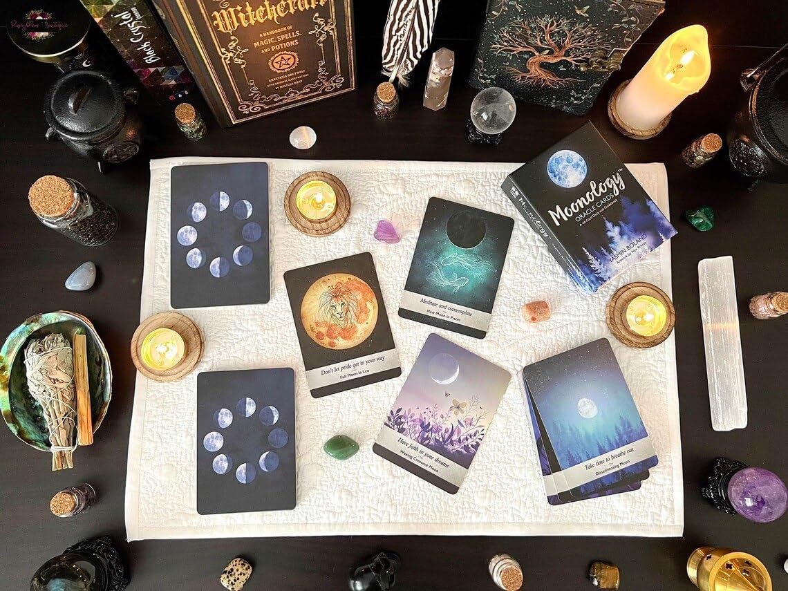 AYME Moonology Oracle Cards in A Tin, A 44-Card Deck Gilded Black (Limited Edition), 400 GSM Black Core Cardstock (Moonology Oracle Tarot Cards)