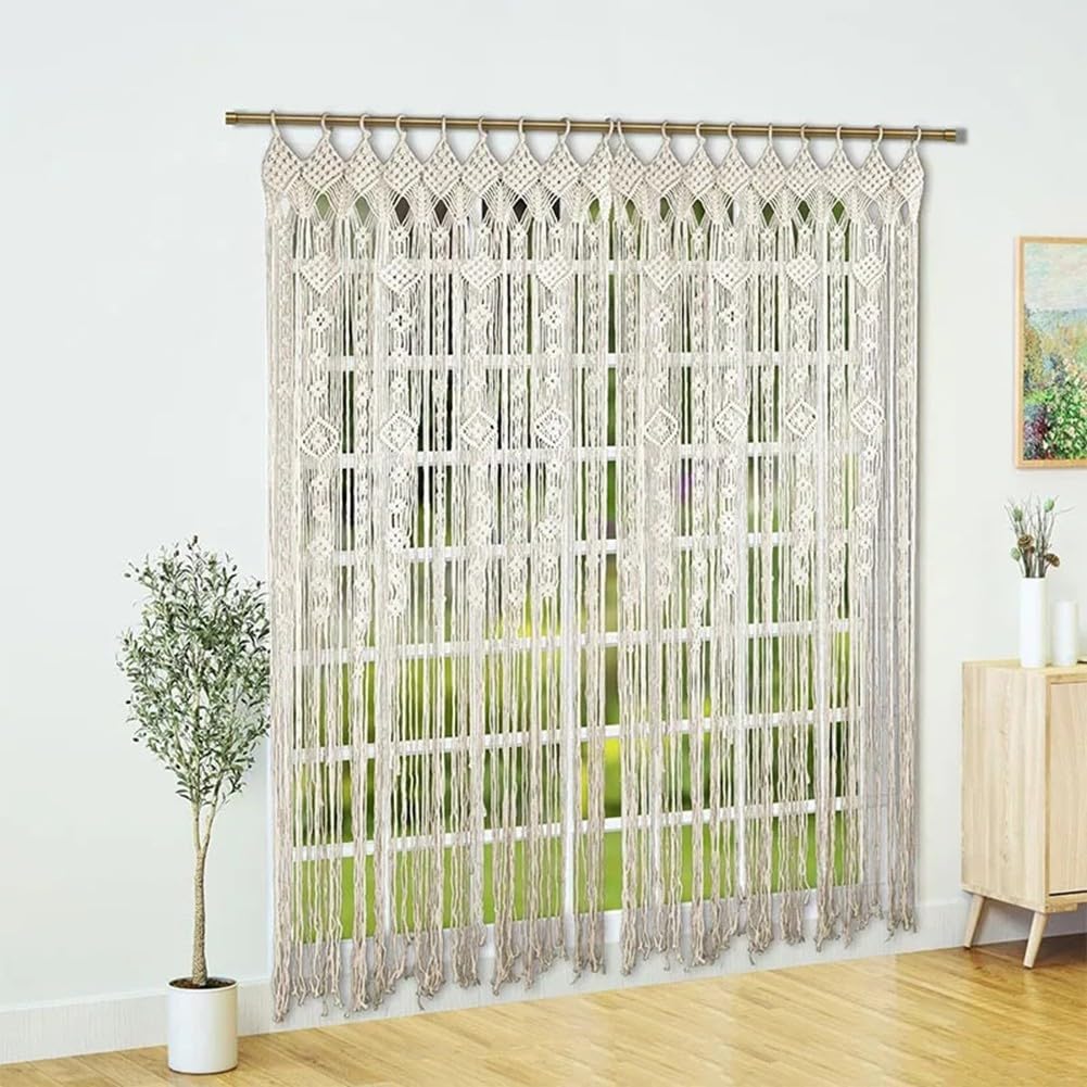 Tapiz de cortina de puerta tejido manual para bodas, puertas y ventanas, estilo bohemio, fondo decorativo (110 x 200 cm)