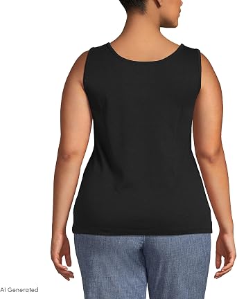 Lands' End Women's Cotton Tank Top | 100% Cotton Interlock, Wide Straps, Modest Armholes, Prewashed, Mid-Hip Length, Layering, Petite and Plus