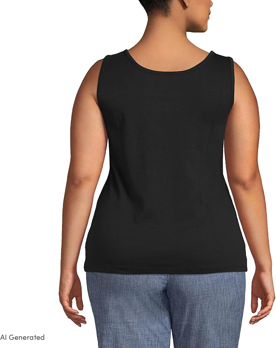 Lands' End Women's Cotton Tank Top | 100% Cotton Interlock, Wide Straps, Modest Armholes, Prewashed, Mid-Hip Length, Layering, Petite and Plus