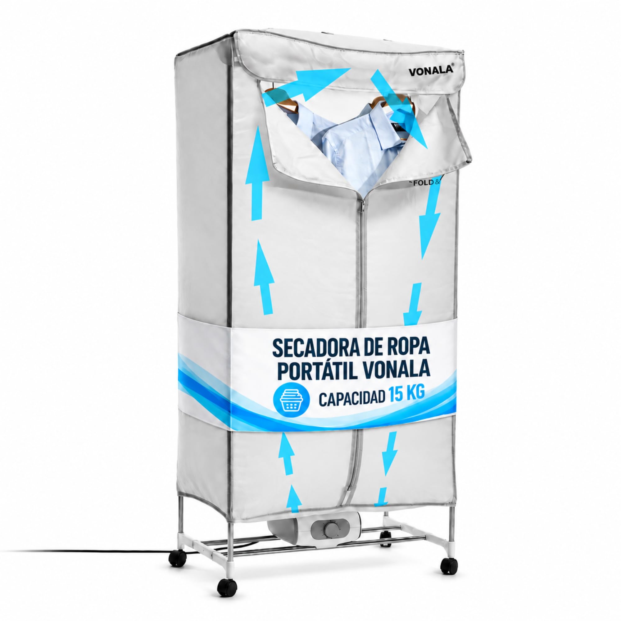 Secadora Portátil Ropa VONALA, 15kg, 1200W – Secadora Ropa Eléctrico con Temporizador, Temperatura 70ºC, Esteriliza y Elimina Olores, Secadora de Pie, Secadora de Ropa Portátil