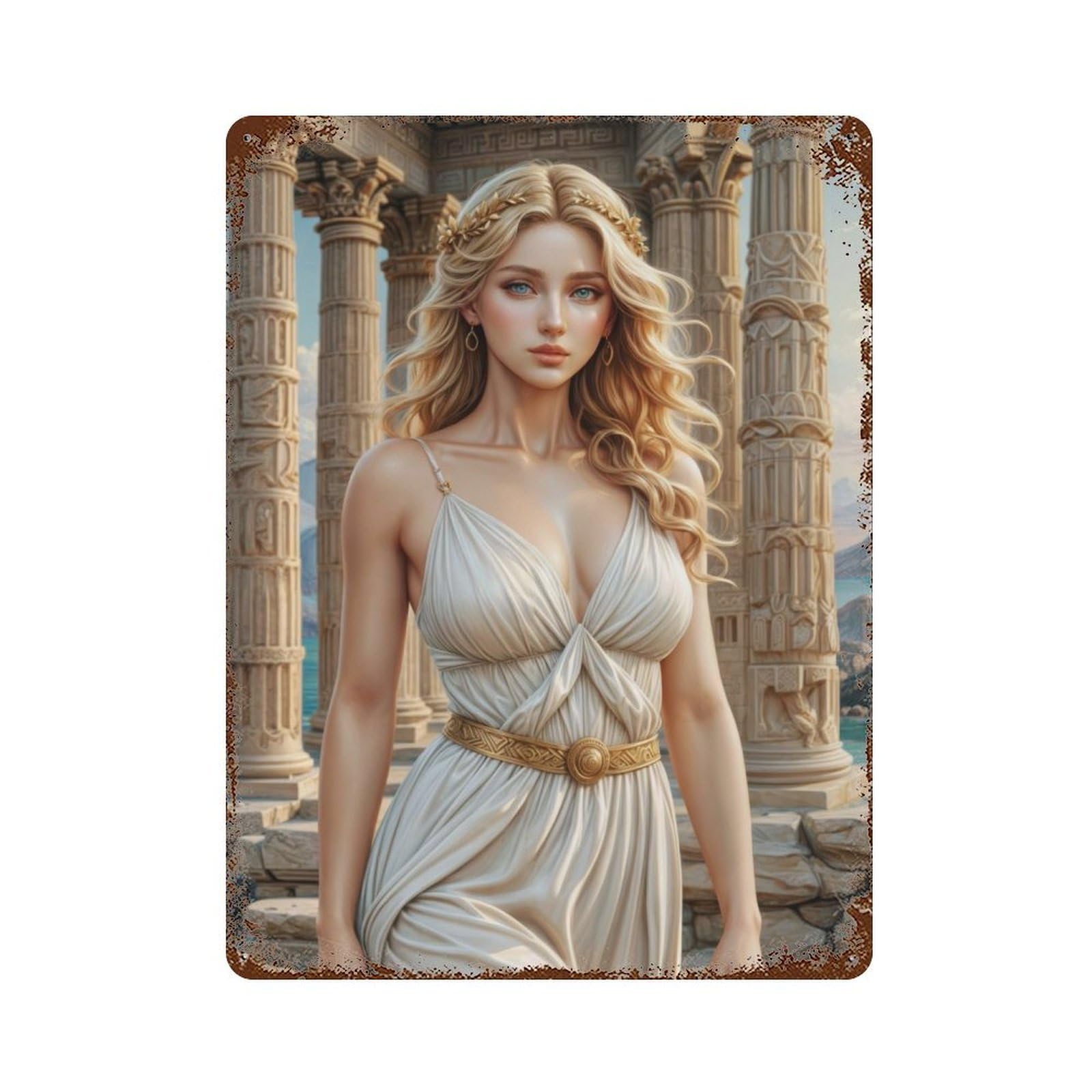 Aphrodite Rust Effect Tin Sign 15.7"x11.8", Ideal for Farmhouse, Kitchen And Entryway Decor