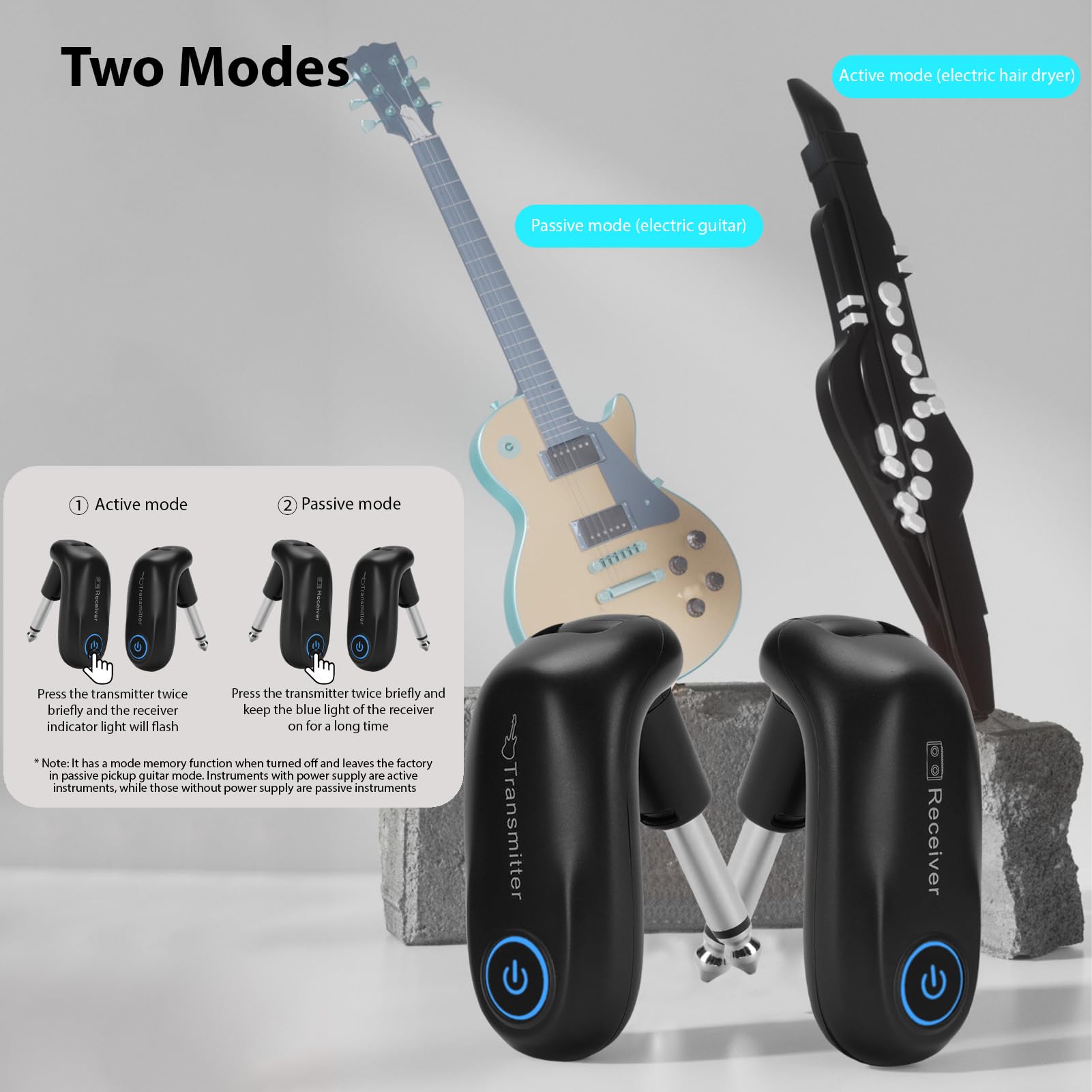 Akumulatorowy system gitarowy HaloVerde z próbkowaniem dźwięku 48 kHz, odległością 98 stóp / 30 m i konfiguracją Plug and Play dla gitary elektrycznej, basu i występów na żywo (Czarny)