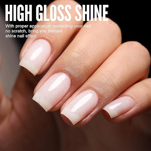 Miniatura 5 de YOKE FELLOW Esmalte de uñas de gel con purpurina, 0.3 onzas líquidas, esmalte de uñas de gel transparente color blanco lechoso con purpurina láser