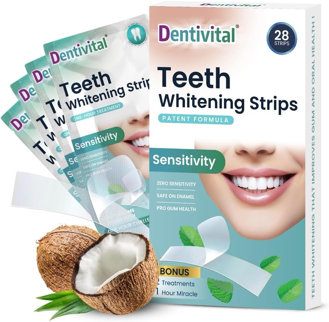 Tennur Whitening Strips, 28 Strips (14 Treatments) &ndash; N&uacute;ll n&aelig;mi Whitening me&eth; Enamel Styrking & Gum Revitalization &ndash; White Strips for Deep Stain Removal with Dry Non-Slip Technology