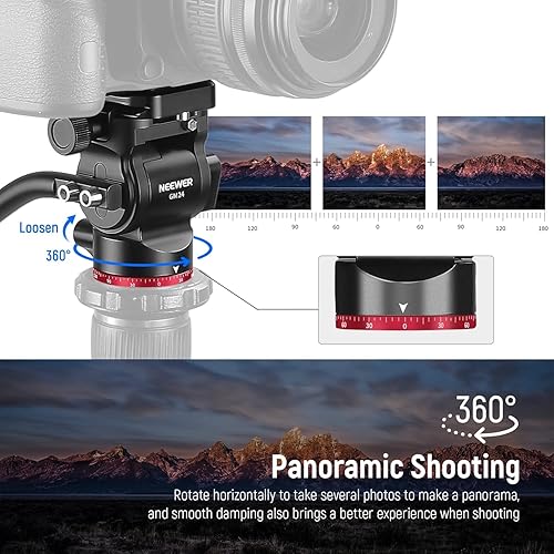 Miniatura 18 de NEEWER Cabezal de trípode fluido con mango y tipo Arca de liberación rápida, cabeza inclinable panorámica de arrastre de aleación de aluminio
