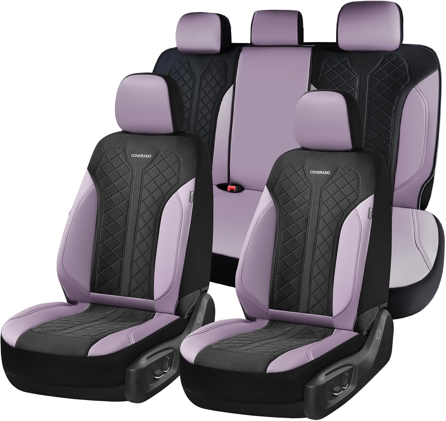 Coverado Seat Covers for Car 5 Seats, Leather Car Seat Covers Fullset, Breathable Mesh Front and Rear Protectors, Purple Luxury Automotive Covers, Universal Fit for SUV, Truck, Sedan