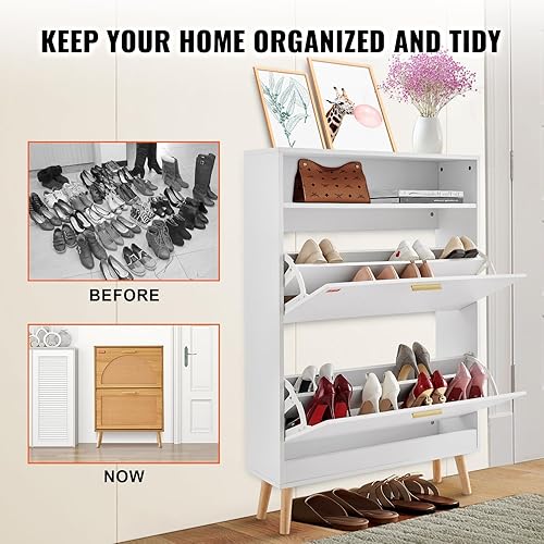 Miniatura 6 de VEVOR Armario de almacenamiento de zapatos para entrada, 31.5 pulgadas de profundidad x 9.4 pulgadas de ancho x 47.3 pulgadas de alto, blanco