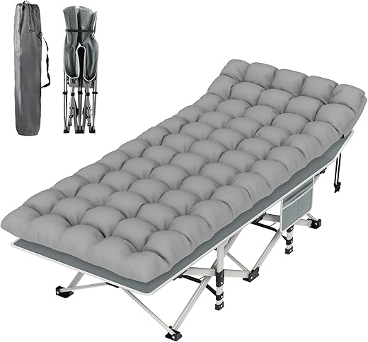 Suteck Portable Folding Camping Cot, 1200D Double Layer Oxford, 500lbs Capacity - Grey (Refurbished)