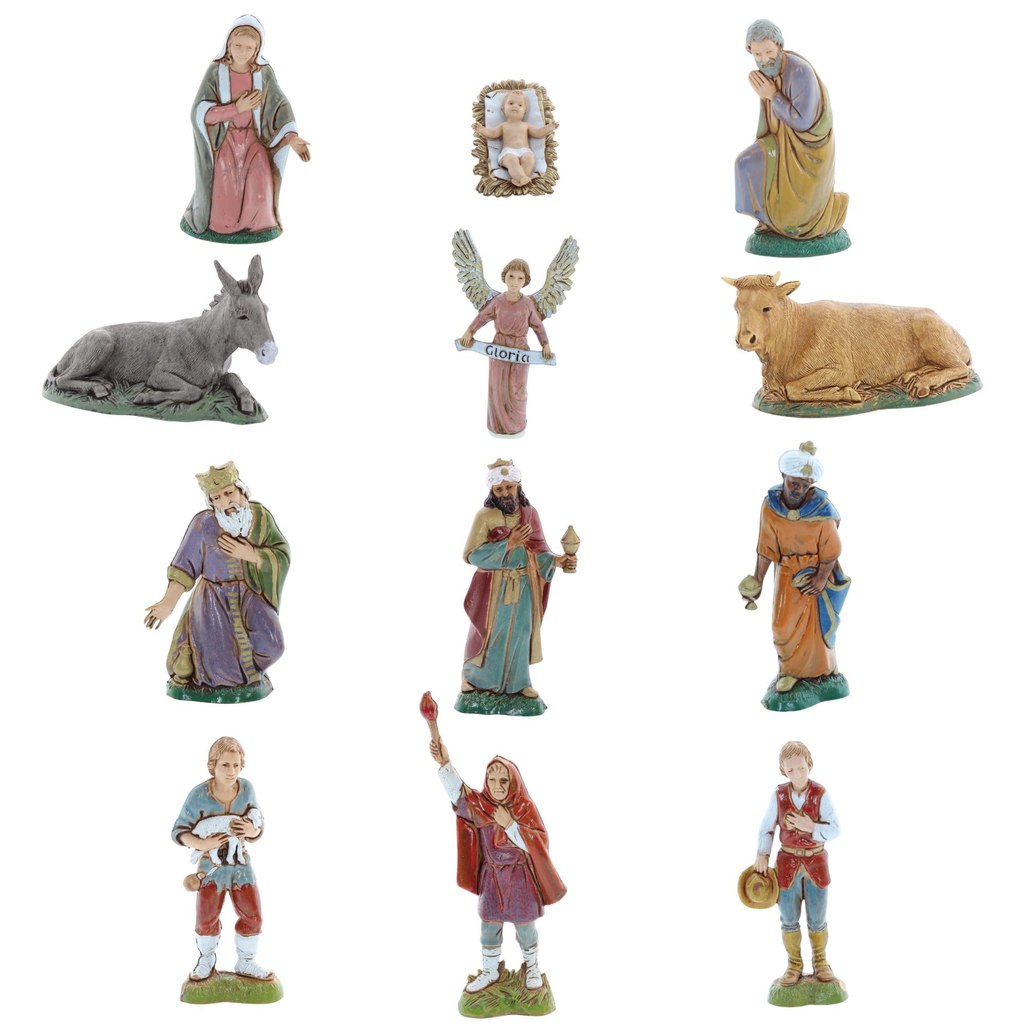 Moranduzzo Set Of 12 Characters Set Of 12 Nativity Figures For Nativity Scene 10 Cm - Standard 10 - Scale 1:20 - Indestructible Figures, Hand Painting, Sculptor M. Landi, Made In Italy