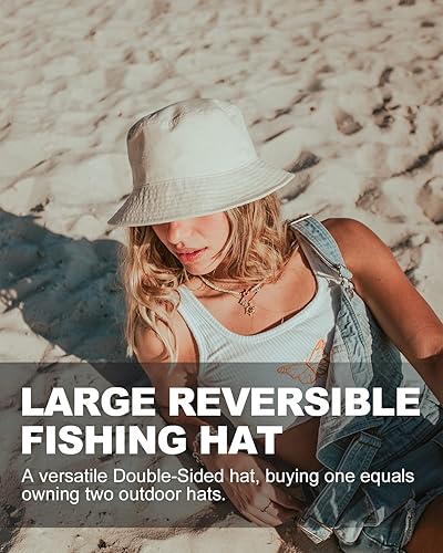 Miniatura 5 de Zylioo Sombrero de pescador extragrande XXL 100% algodón, sombreros reversibles de pescador, sombrero de verano de pesca de doble cara