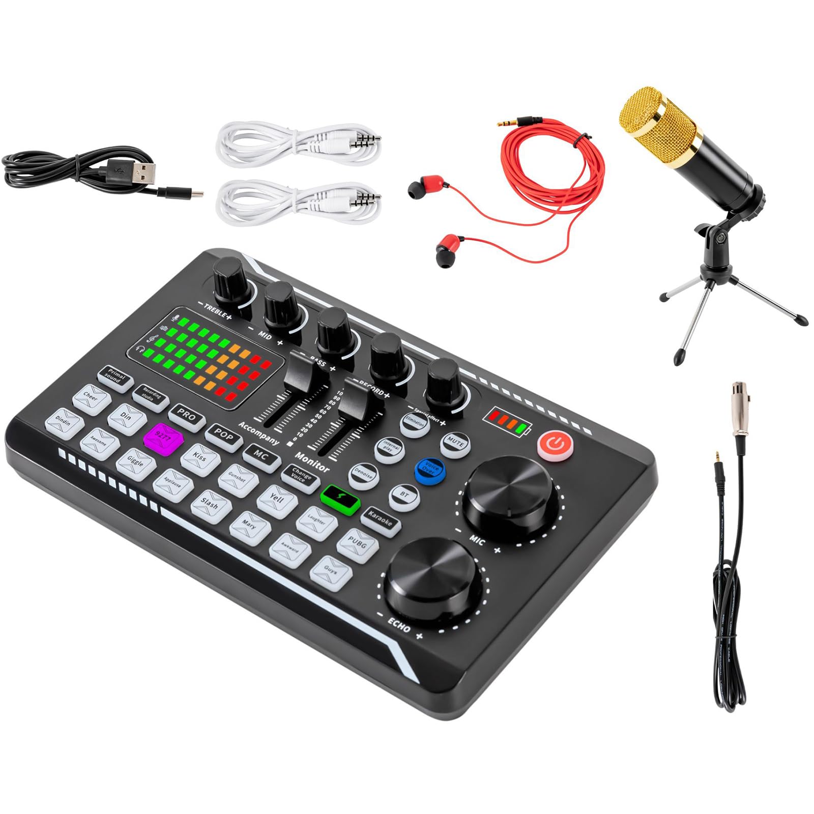 Professioneller Audio Mixer mit Mikrofon Mischpulte, Mehreren Soundeffekten, Kompatibel mit PC und Mac, Mobiltelefone, Soundboard für Aufnahme, Spiele, Podcasts, DJs