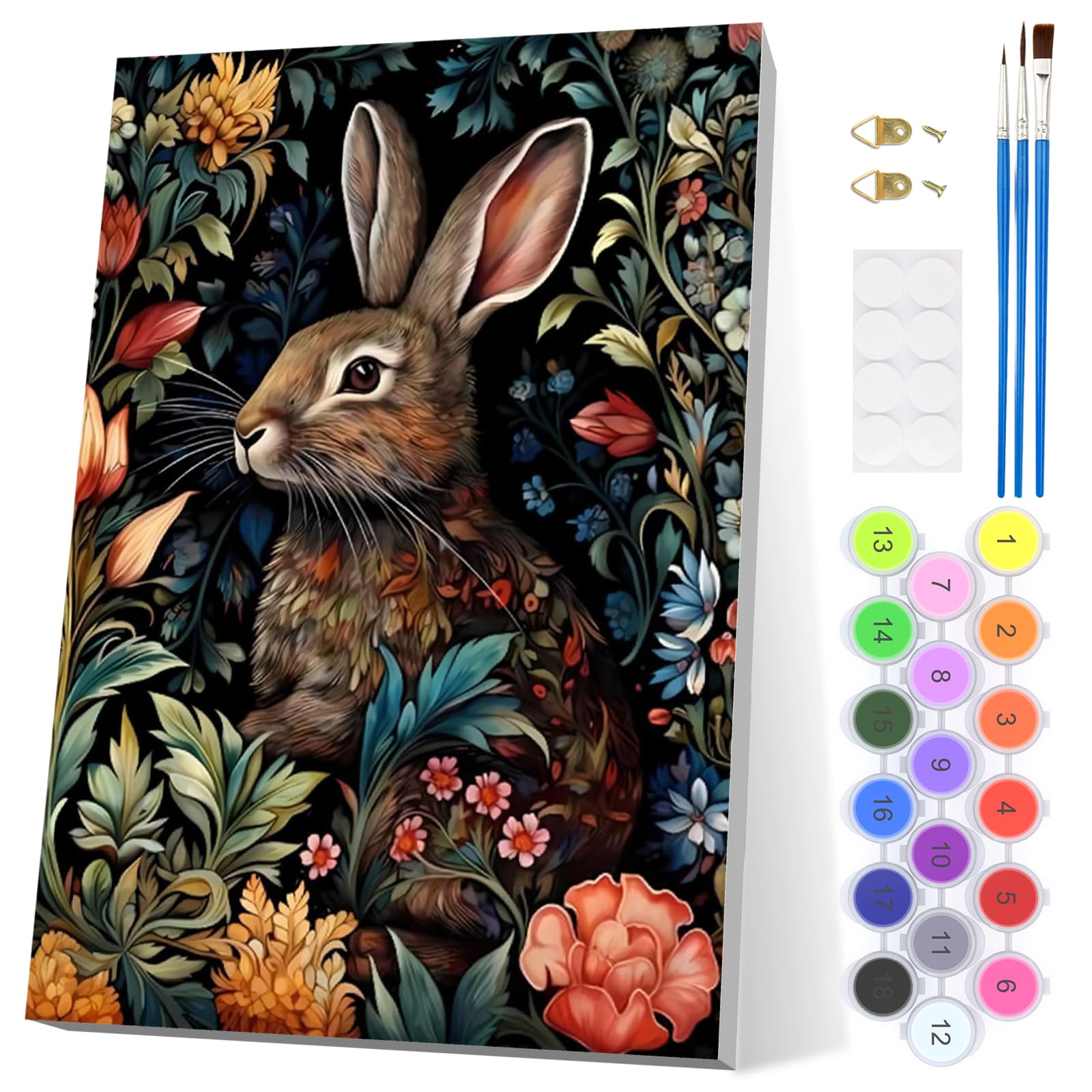 EOBROMD Rabbit Paint by Numbers for Adults with Frame, Retro Flowers Paint by Numbers Kits, Acrylic Easy Painting by Numbers for Gift Home Wall Decor 8x12in โ image 1