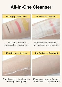 MISSHA VITA C Plus SPOT Correcting & Firming Ampoule + Vita C All-In-One Bubble Foam Facial Cleanser Korean Skincare Duo with 99% Pure Vitamin C for Deep Pore Detox, Spot Correction, and Firming