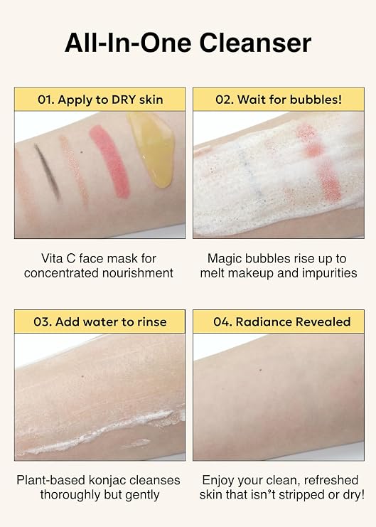 MISSHA VITA C Plus SPOT Correcting & Firming Ampoule + Vita C All-In-One Bubble Foam Facial Cleanser Korean Skincare Duo with 99% Pure Vitamin C for Deep Pore Detox, Spot Correction, and Firming