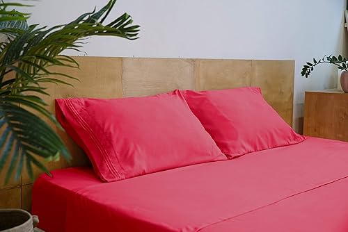 Miniatura 4 de Mezzati Colección Prestige 1800 - Juego de sábanas de lujo, suave y cómoda, de microfibra cepillada, Microfibra, Hot Pink, gemelo