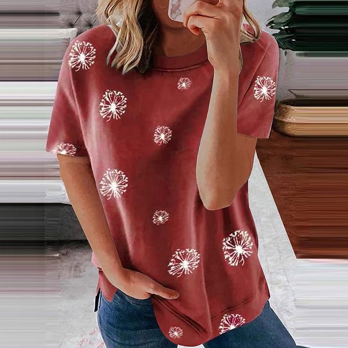 Womens Casual Tops Feather Printed 