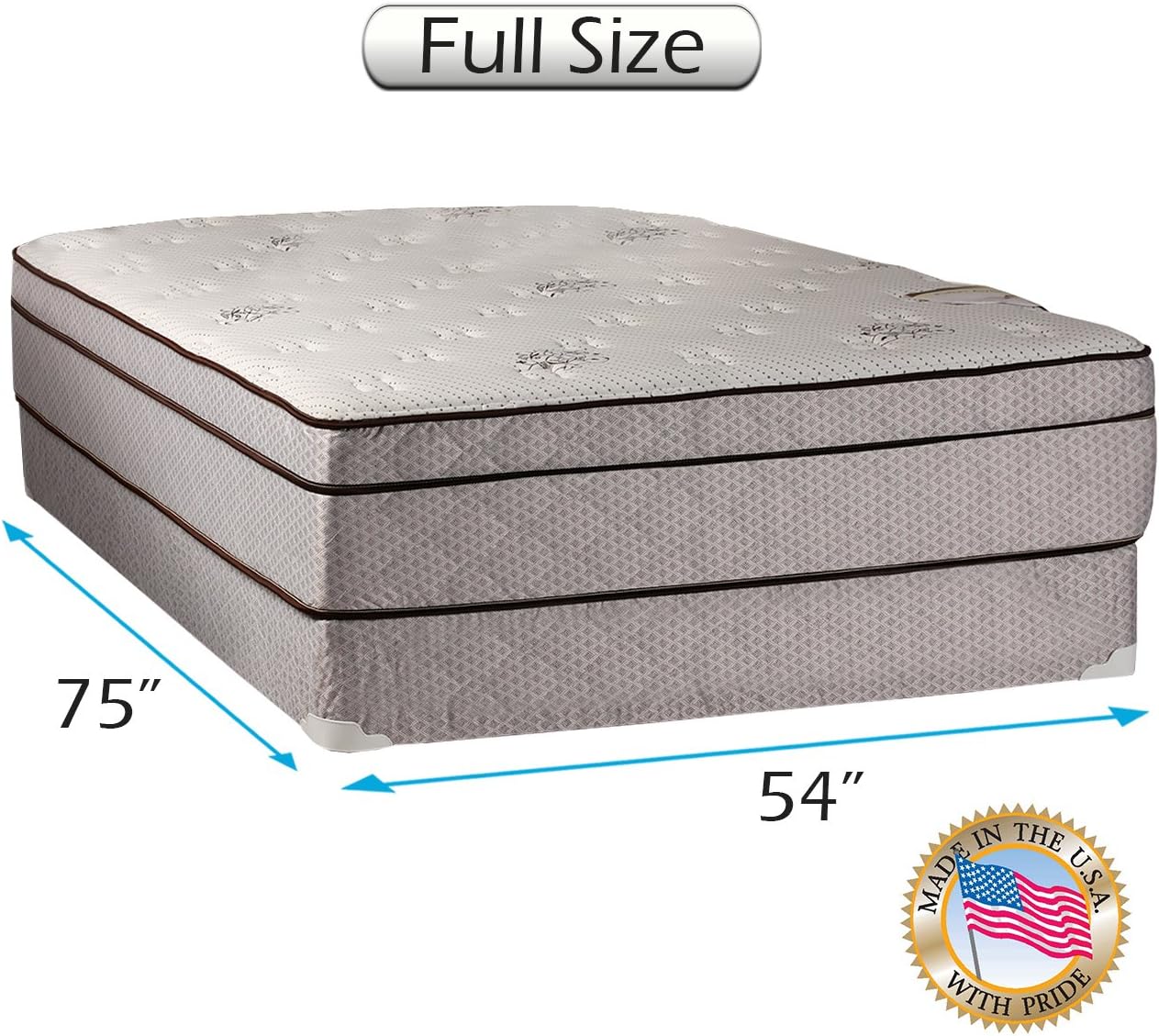 Dream Solutions USA Fifth Ave Extra Soft Foam Eurotop (PillowTop) Mattress & Box Spring Set (Full 54"x75"x13") - Therapeutic Technology, Orthopedic Support, Quality Sleep System