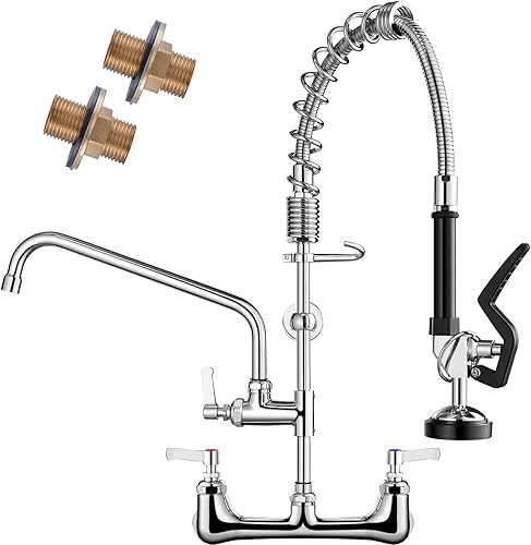 KZH Grifo de cocina cromado con boquilla giratoria de 8 pulgadas, centro de 8 pulgadas, 2 manijas, grifo de montaje en pared para lavadero,