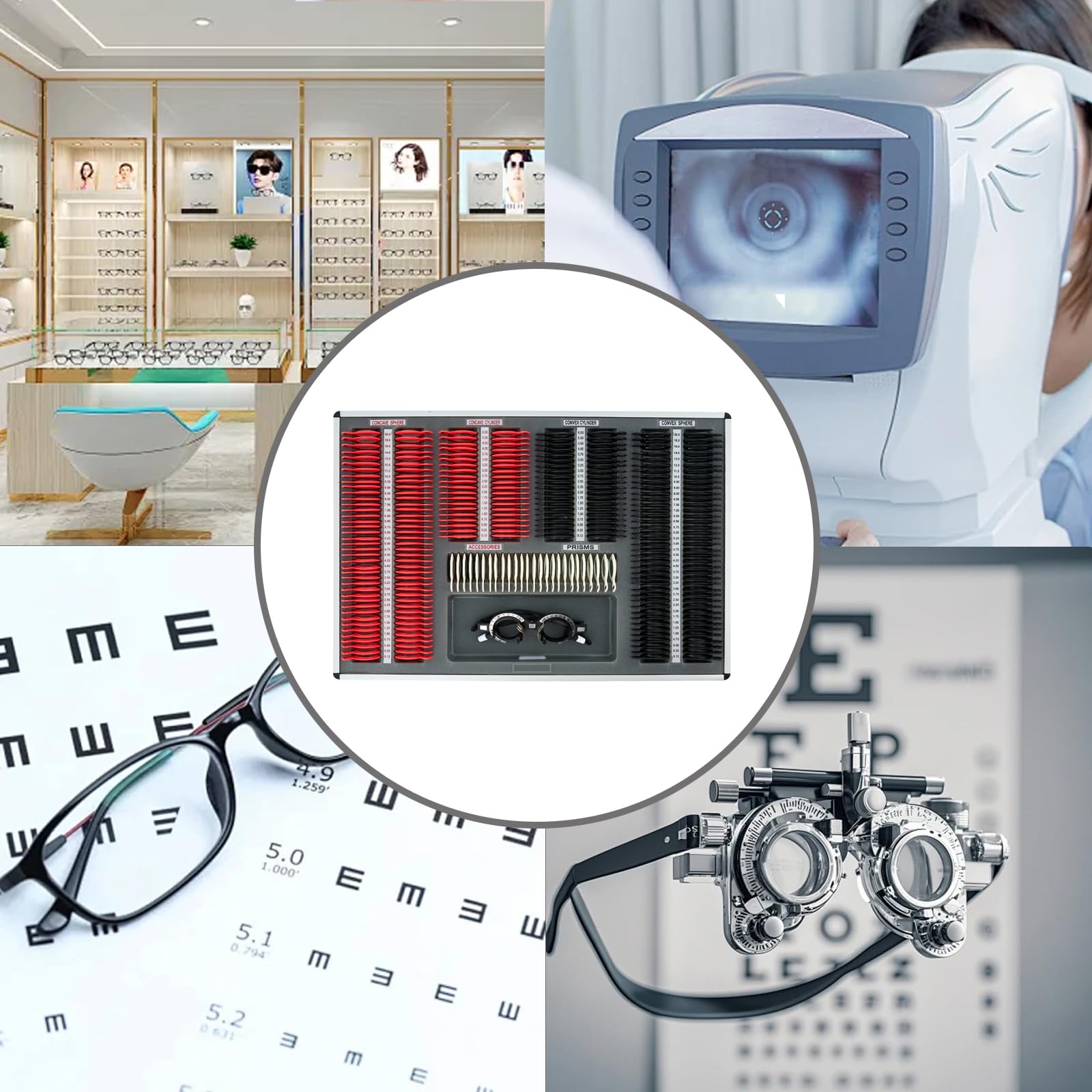 266 Lenti di Prova Trasparenti,Attrezzatura for Scatola di Optometria,Set di Lenti di Prova Ottiche ad Alta Trasmittanza in Custodia di Alluminio,per Negozi di Ottica e Centri di Controllo Della Vista