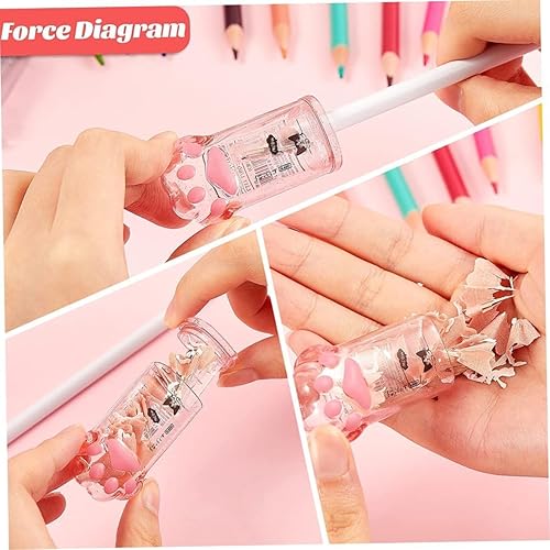 Miniatura 7 de 4 sacapuntas manuales rosas y grises para niños, sacapuntas de garra de gato con tapa para suministros de oficina y hogar, sacapuntas