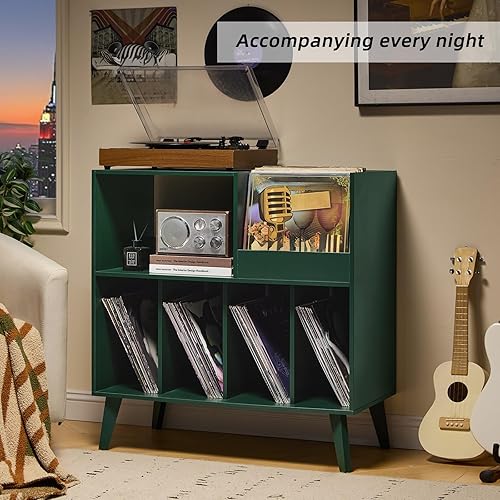 Miniatura 7 de LELELINKY Soporte grande para tocadiscos, soporte giratorio con almacenamiento, soporte para discos de vinilo con área de visualización, mesa para
