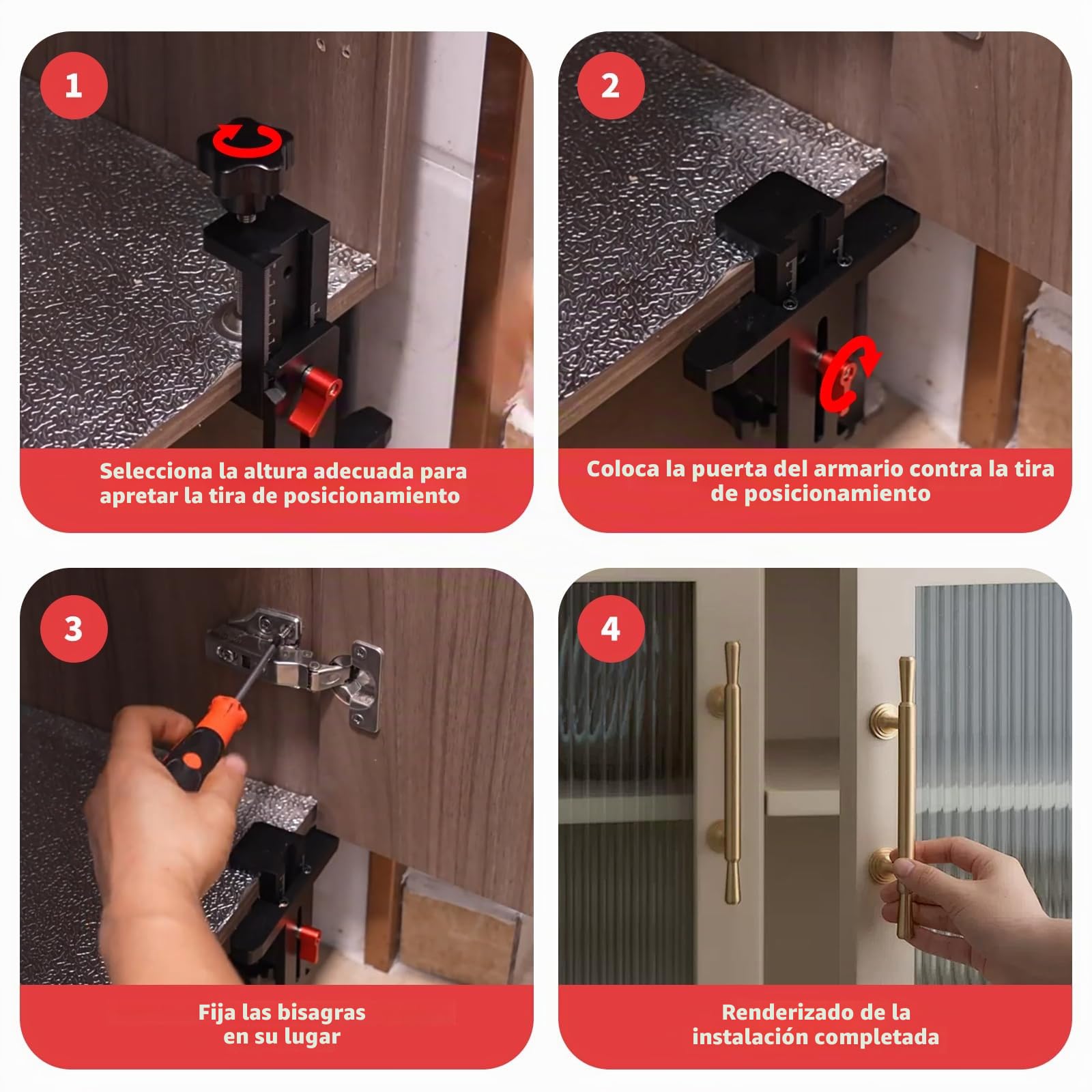 Plantilla bisagras cazoleta 35mm, herramientas para nivelar y guía de taladro, posicionador ajustable para instalación de puerta oculta de armario, para Gabinetes de Puerta Herramientas de Carpinteria