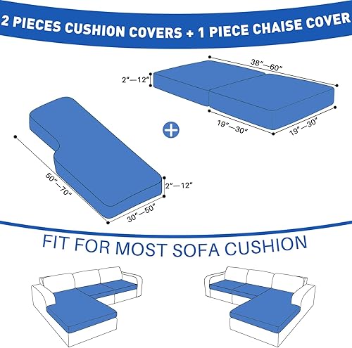 Miniatura 3 de MAXIJIN Fundas de cojín impermeables de 3 piezas para sofá seccional, funda elástica para sofá seccional en forma de L, diván izquierdoderecho con