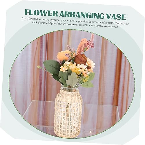 Miniatura 2 de IMIKEYA 2pcs Rattan Glass Vase Woven Planter Basket Rattan Planter Rattan Flower Pots Glass Floral Vase Clay Vase Seagrass Plant Basket Glass Vase