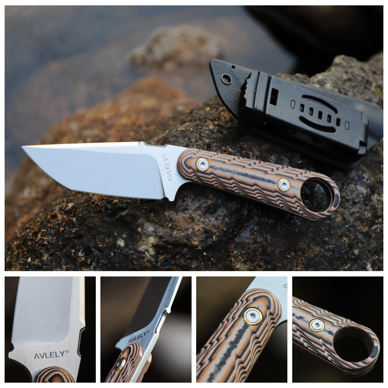 Messer mit feststehender Klinge aus DC53-Stahl, rutschfester Griff aus G10, 19,4 cm lange feststehende Klinge, geeignet für Erkundungen, Wanderungen und als EDC-Messer (Weiße Klinge)
