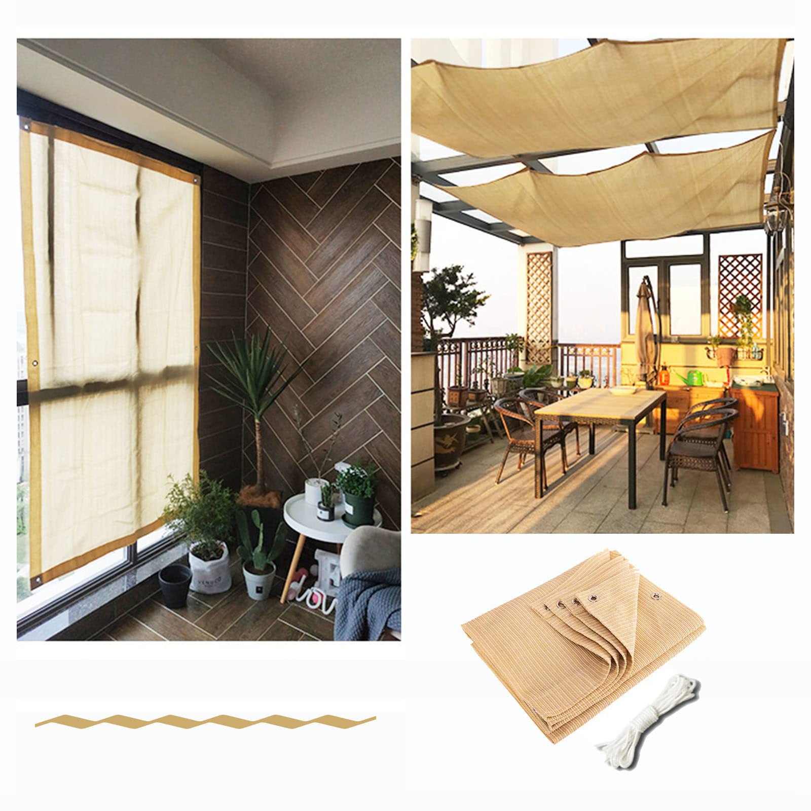 Vela ombreggiante beige 2,5x2,5 m, tessuto a rete con occhielli per giardino, pergolato, serra e piante, protezione UV al 90%.