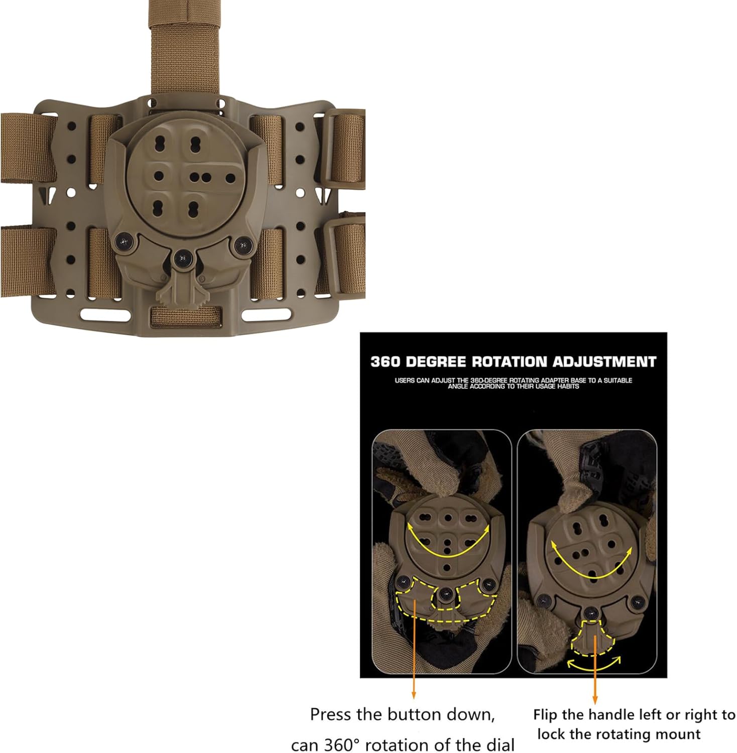 Drop Leg Platform 360 °Rotation Holster Platform Adapter Receiver Mounts with Adjustable Thigh Straps for Holsters and Magazine Pouches