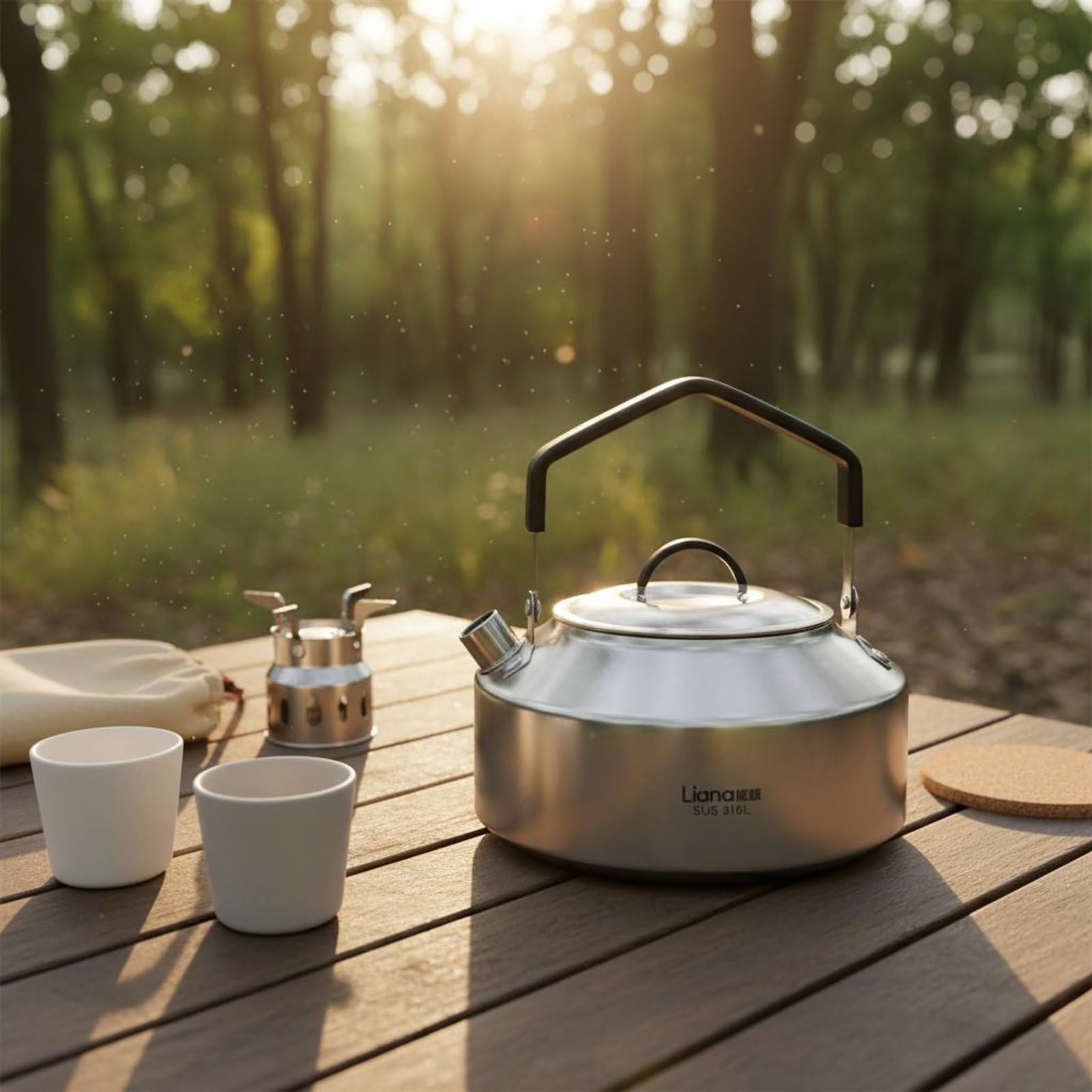 Picknickkanne Edelstahl Wasserkocher Teekessel Camping Kochtopf aus Rostfreiem 316L Stahl mit Komfortablem Griff für Wandern Picknick Outdoor Haushalt, 1500ML, Mit Tasche