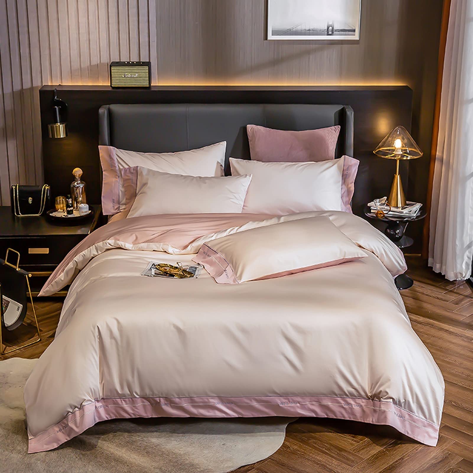 Parure de lit en tissage satiné luxueux avec draps 100% coton