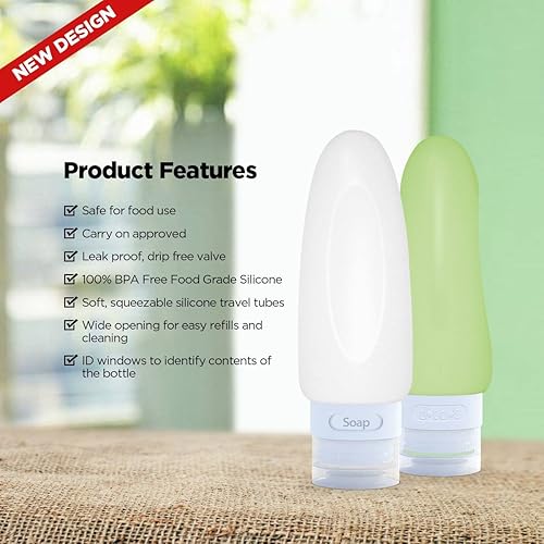 Vista 9 de Dot&Dot - Botellas de viaje a prueba de fugas, contenedores de viaje para artículos de tocador de tamaño de viaje con bolsa TSA de un cuarto