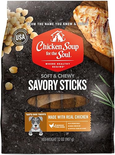Chicken Soup for the Soul Pet Food Savory Sticks - Golosinas de pollo para perros 32 onzas sin soja sin maíz sin trigo hechas con ingredientes