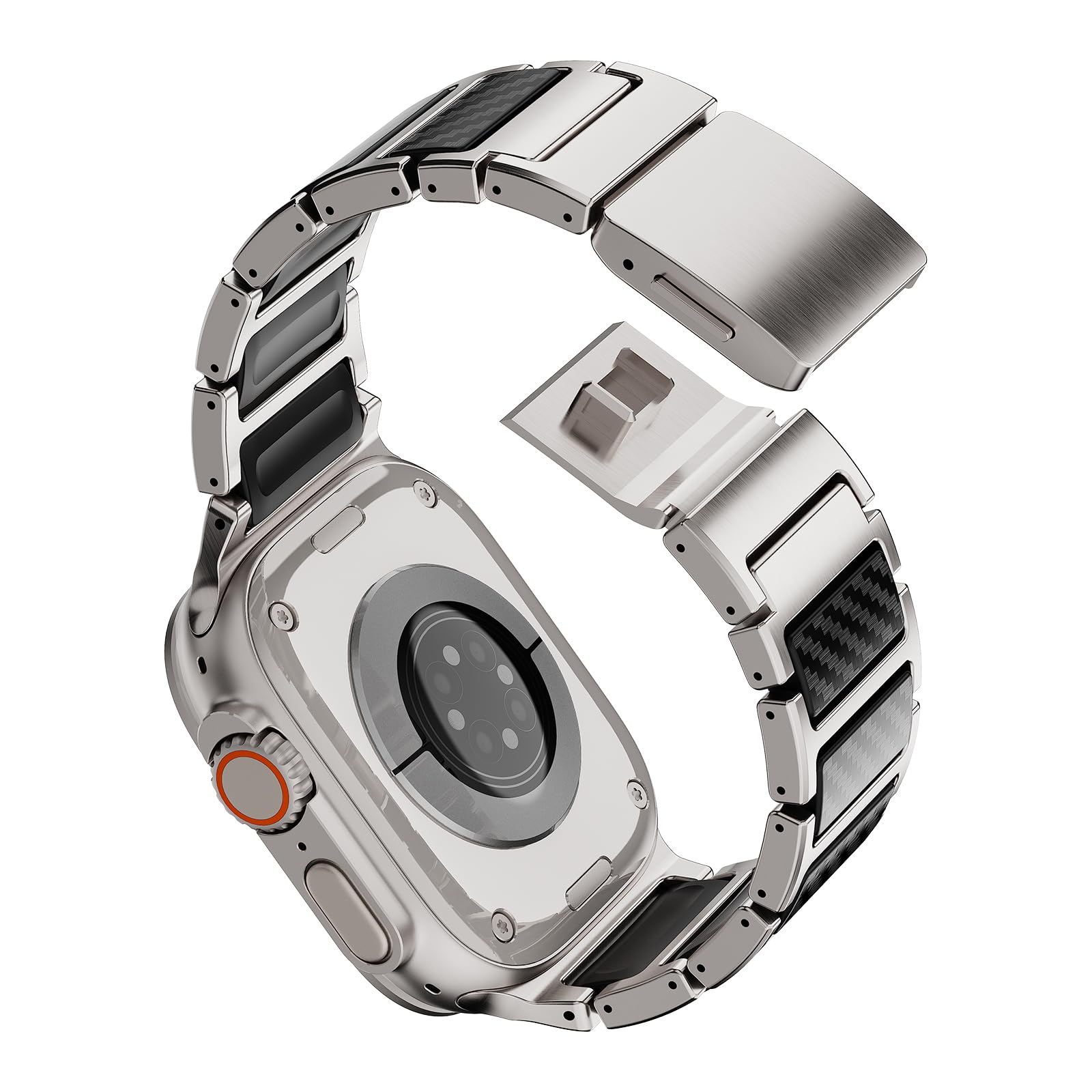 Magnetisches Titanband, kompatibel mit Apple Watch Ultra 3, 2, 1, Serie 11, 10, 9, 8, 7 SE, Premium-Armband aus zwei Materialien, für Herren Business und Sport, kompatibel mit Modellen mit 44 mm, 45